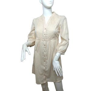 H&M Women’s Mini Dress 2 Peach Button Down 3/4 Sleeve Roll Tab Band Collar VNeck